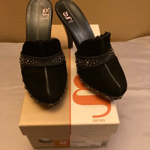 Delman Suede Leather Moccasin on Heel W/Tie, Pale Camel, Fur Lined Pump Sz 6.5B - Picture 2 of 8